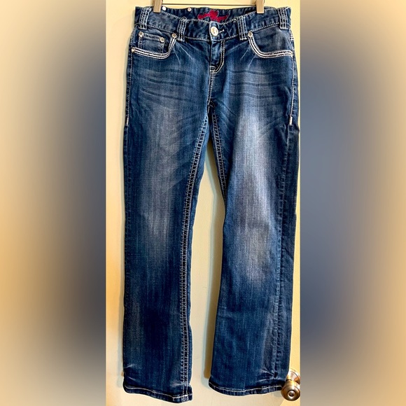 Rock n Roll Cowgirl Dark Denim Jeans with Rhinestones Style WD8516 Size 28x32 - Picture 2 of 14